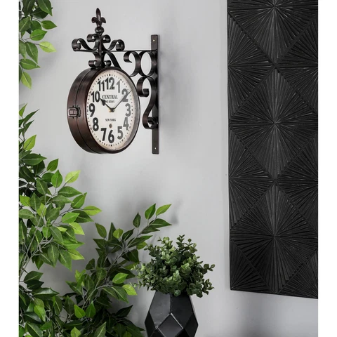 WALL CLOCK Black Analog Round Vintage Double-Sided for Indoor DECMODE Cover