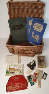 Vtg Wicker Basket with Vtg Sewing Supplies Knitted lace Needles Instruction book - Picture 1 of 24