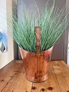 ANTIQUE 19TH C COPPER & BRASS HANDLED PAIL KINDLING BUCKET FLOWER PLANT POT - Picture 1 of 23