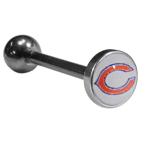 Chicago Bears Barbell Tongue Ring (Inlaid Logo) NFL Surgical Stainless Steel Cover