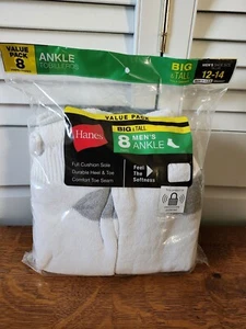 NEU Hanes große & große weiße Knöchelsocken für Herren 8er-Pack Größe 12-14 - Bild 1 von 2