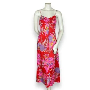 Vintage Saks Fifth Avenue Kleid Nachthemd Blumen lebendig gerafft Mieder Slinky - Bild 1 von 14