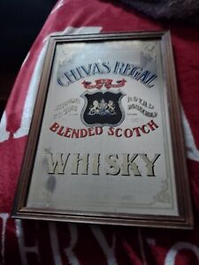 Vintage Advertising Chivas Regal Scotch Whisky Pub Bar Mirror Wooden Frame