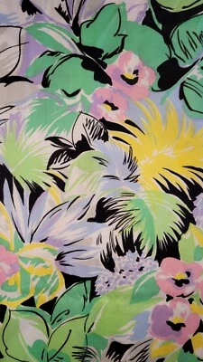 Vintage 1988 Big Pastel Tropical Florals 2 YD x 42" Drapey Synthetic Knit Fabric - Image 1 of 3