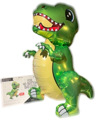 30" JUMBO FOIL DINOSAUR AIR BALLOON Inflatable Posable T Rex Green 4D Button Kid - Image 1 of 4