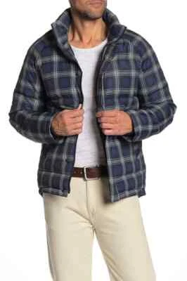 Slate & Stone Daniel Plaid Zip Front Down Puffer Jacket, BLUE/GREEN PLAID, M - Image 1 of 3