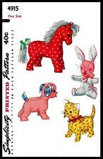 SIMPLICITY # 4915 Sewing Pattern Rabbit Cat Dog Horse Stuffed Animal Toy 7.5-9