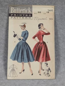 Vtg 1950's Bodice Dress Sewing Pattern ~ Butterick 7497 Size 12 Bust 30 ~ UNCUT - Picture 1 of 3