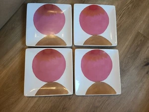 West Elm/Luli Sanchez "Pink Brown Abstract Motif" 8" Square Plates - Picture 1 of 5