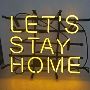 Let's Stay Home 17"x14" Neon Sign Light Home Hallway Garager Hanging Nightlight - Picture 1 of 1