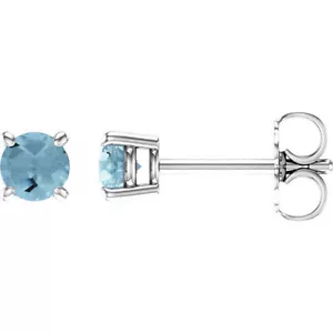 Pendientes redondos de aguamarina de 4 mm en oro blanco de 14 K - Imagen 1 de 1