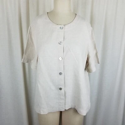 Винтажный Orvis сплетенный льняной коротким рукавом Blazer куртка женщин L воротникless хаки - Изображение 1 из 4