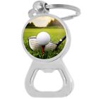Golf Driver and Ball Bottle Opener Keychain - Metal Beer Bar Tool Key Ring