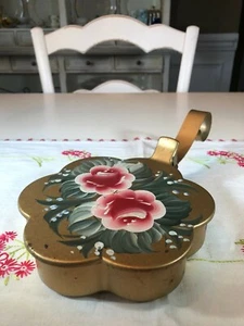 Vintage Plymouth Tole Silent Butler/Krümelfänger, gold mit rosa Rosen - Bild 1 von 8
