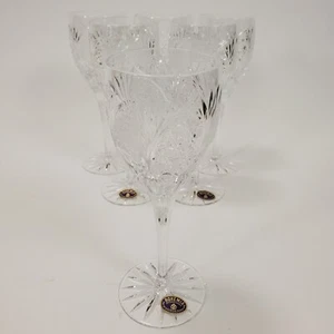 Vintage Set of 6 Fine Cut Crystal Etched Wine Glasses Czechoslovakia 24% 7.5" - Picture 1 of 13