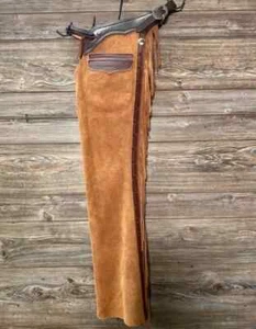 Men Western Cowboy Chap Fringes Suede Leather Pant Riding Chaps - Picture 1 of 2