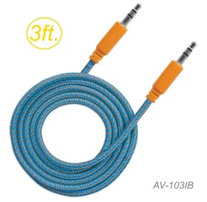3ft 3.5mm Stereo TRS Male to Male Braided Audio Cable, Blue/Orange - Afbeelding 1 van 1