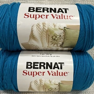 (2) 7oz Bernat Super Value 00616 PEACOCK BLUE Yarn Worsted Med 4 Acrylic - Picture 1 of 6
