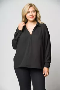 Blusa mujer talla grande negra manga larga 2XL espalda cruzada cruzada - Imagen 1 de 2
