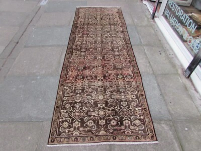 Corredor largo estrecho vintage tradicional hecho a mano oriental gris lana 282x96 cm Foto 1 de 4