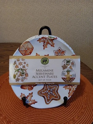 Michel Design Works Melamine Christmas Holiday Treats Accent Plates Set of 4 New - Image 1 of 4
