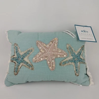 Coastal Collection Nautical Beach Beaded Decorative Pillow 10x14 Starfish Blue - Image 1 of 4