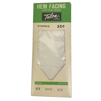 Talon Tapes Hem Facing Cotton Bias Tape H14 White 020 3 Yards NOS Vintage - Image 1 of 2