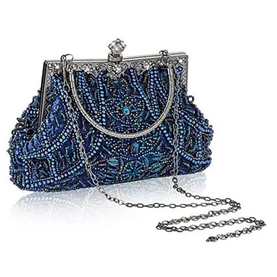  Bolso de Noche Bolso sin asas vintage con cuentas años 20 Formal Años 20 Accesorios para Azul Oscuro Foto 1 de 4