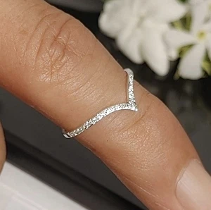 Silver Stardust Chevron Ring, Minimalist Ring, Silver Stacking Ring, Thumb Ring - Picture 1 of 3