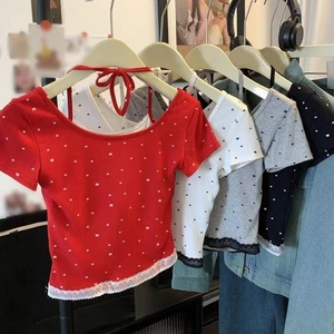 Trendy Ladies' Bow Print Neck Hanging Twopiece Top for Everyday and Party Use - Picture 1 of 8