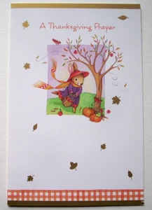 Rabbit Bunny collects apples unsigned vintage Thanksgiving  greeting card *XX11 - Picture 1 of 3