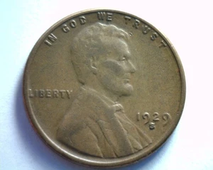1929S LINCOLN CENT PENNY FINE / VERY FINE F/VF NICE ORIGINAL COIN FAST 99c SHIP - Picture 1 of 2