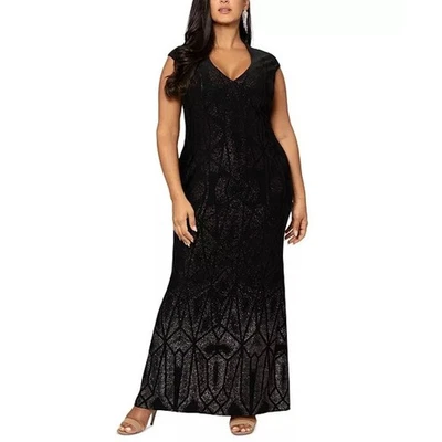 NWT Betsy & Adam Plus Size Gradient Metallic Cap-Sleeve Gown 20W - Image 1 of 4