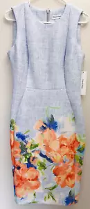 STUNNING Calvin Klein Printed Jewel-Neck Sheath Dress Floral Blue Multi, 8 - Picture 1 of 7