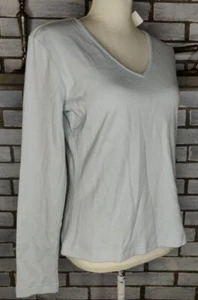 NWT Fashion Bug Women's Long Sleeve V-Neck Ribbed Top Cotton Blend Medium Blue - Picture 1 of 11