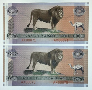 2 x 2006 Somalilandia Somalia 1000 chelines, león y camello, 2 billetes - Imagen 1 de 2