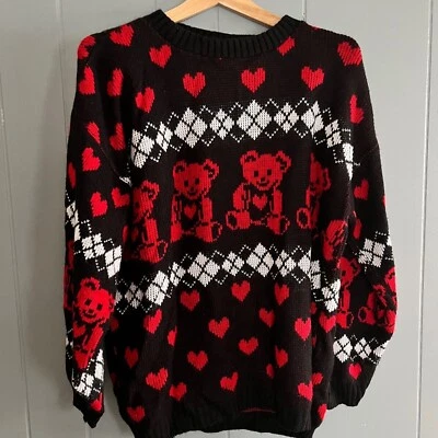 Suéter Corazón Oso de Peluche Años 90 De Colección L/XL Y2K Grunge Kawaii Alt Indie Harajuku Foto 1 de 4