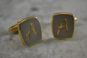 VINTAGE 1970s initial "A" gilt and stainless steel cufflinks  - Imagen 1 de 5