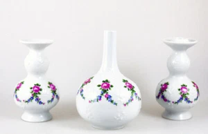 Wallendorfer Porzellan 2 Vasen 1 Kerzenhalter weiß Blumenrelief, Top Zustand ! - Bild 1 von 7