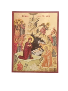 Nativity of Our Lord Christ Byzantine Greek Orthodox Christmas Golden Leaf Icon - Picture 1 of 1