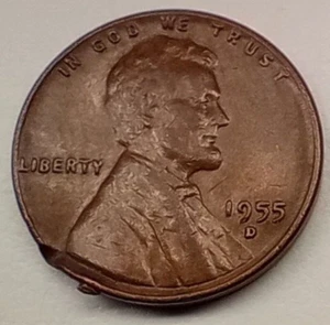 Lincoln Wheat Penny 1955 D Error Clipped - Picture 1 of 2