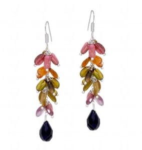 Multi #Tourmaline & Black #Spinel #Gemstone #Earrings In #925 #SterlingSilver - Picture 1 of 2