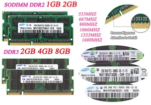 Lot Samsung 1G 2G 4G 8G DDR2 DDR3 5300 6400 10600 12800 SODIMM Laptop Memory RAM - Picture 1 of 27