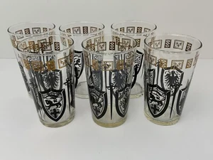 6 vasos MCM Highball vintage dorados negros cresta vidrio federal de colección vajilla EE. UU. - Imagen 1 de 12