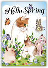 Hello Spring Cats Garden Flag Butterfly Kitty Yard Lawn Outdoor Decor Welcome Sp