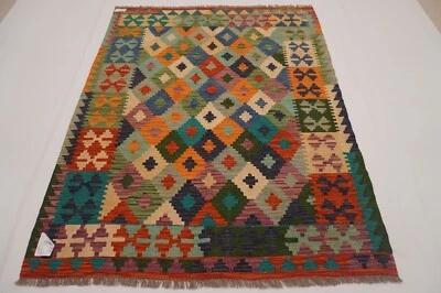 5x7 Afghan Blue Multicolor Hand Woven Wool Tribal Area Rug 5'0"x6'5" - Image 1 of 4