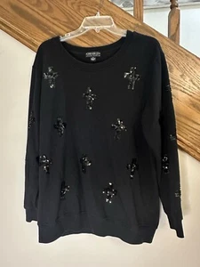 Forever 21 Plus Womens Sweatshirt Top Pullover Black Sequins Cross Sz 2X - Picture 1 of 4