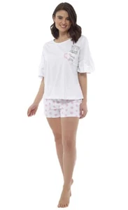 Conjunto De Pijama De Verano Para Dama Con Taza De Té Y Gatito ~ UK 8-22 - Imagen 1 de 1
