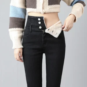 High Waisted Jeans Stretchy Thick Slim Pencil Pants Casual Denim Wear For Women - Picture 1 of 13