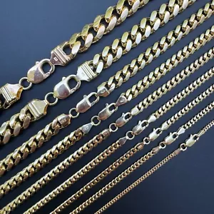 Mens 14k Gold Plated Solid 925 Sterling Silver Miami Cuban Chain 2-12mm Necklace - Picture 1 of 24